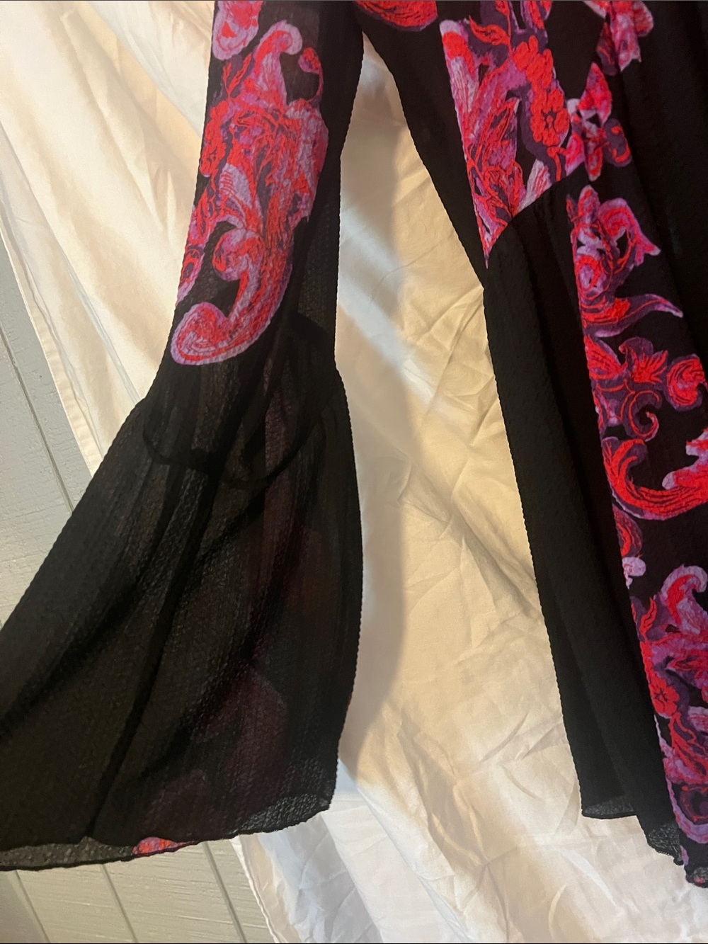 Intimately by Free People Small Black Top with Red-Pink Scroll Print - Picture 3 of 9